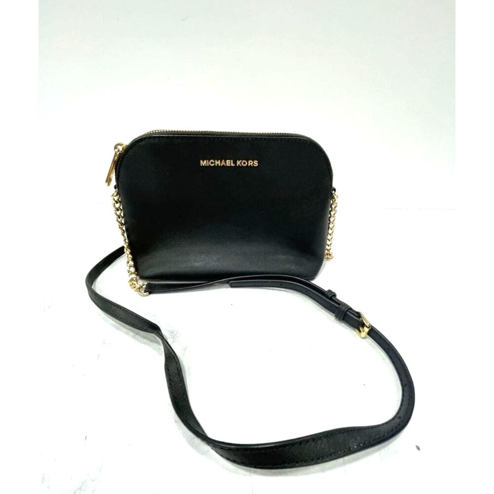 Michael Kors Black Leather Cindy Large Dome Crossbody Bag